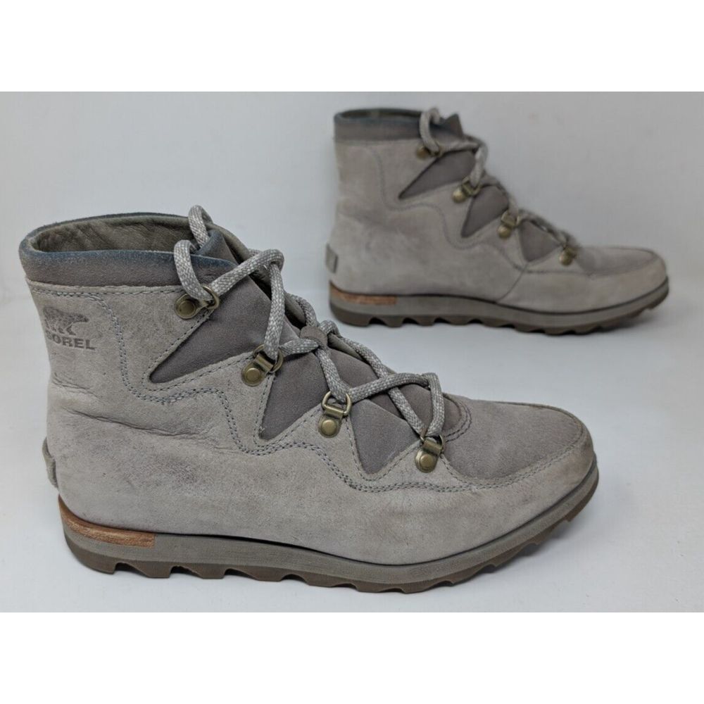 Sorel Boots Womens 8.5 Sneakchic Alpine Booties Gray Leather Lace Up NL2775-005